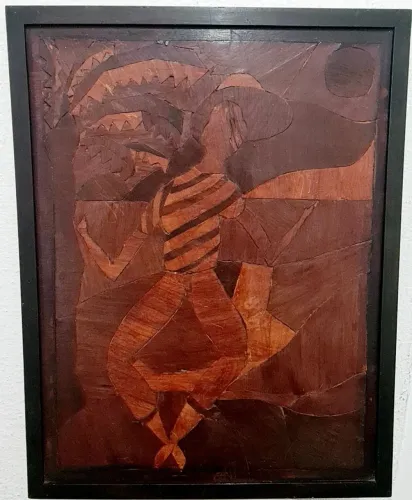 Quadro machetaria em madeira