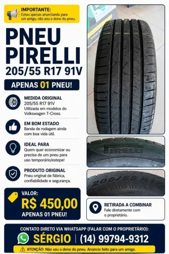 PNEU SCORPION 205/55 R17 VULCANIZADO! - Ótimo custo-benefício!