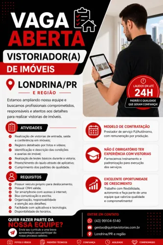 Vaga para vistoriador de imóveis