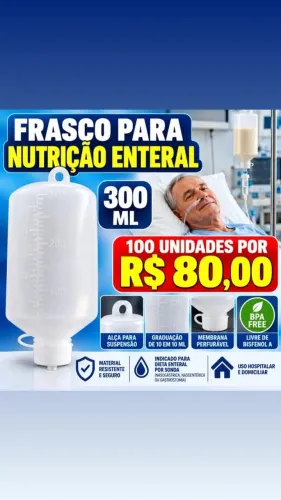 Kit 100 Frascos para Nutrição Enteral 300 ml BPA Free