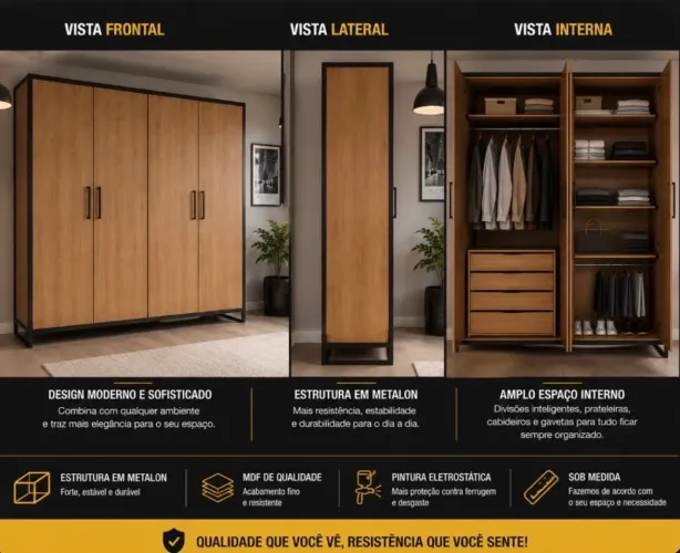 Guarda-Roupa Industrial em Metalon e MDF - Sob Medida a partir de R$ 2.490