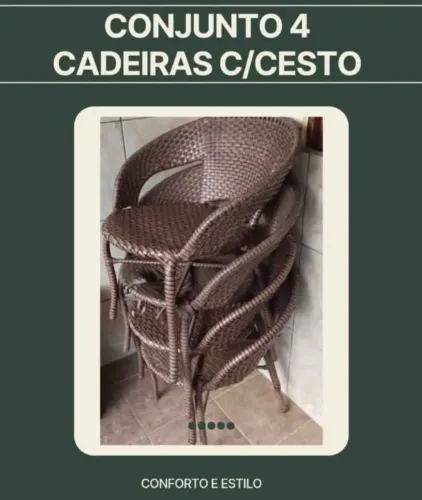 Conjunto de 4 cadeiras e cesto