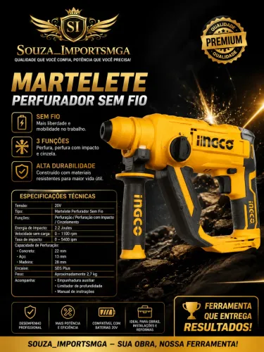 Martelete rompedor sem bateria e sem carregador.