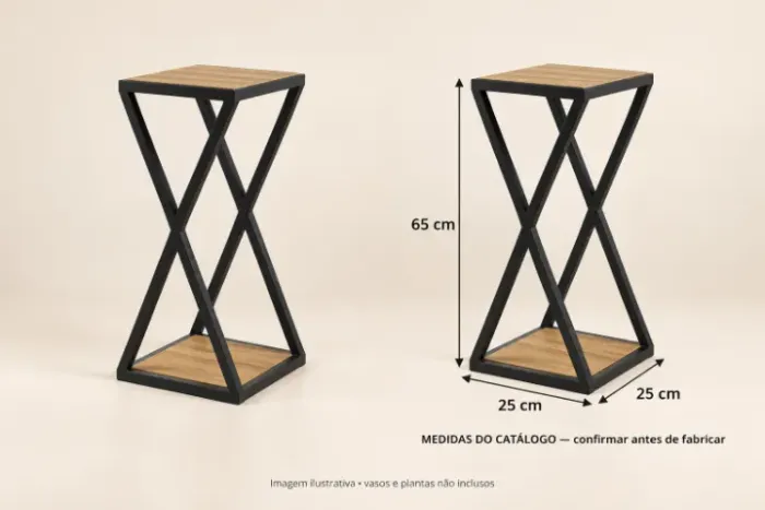 Floreira Industrial Decorativa em X com 2 Apoios para Vasos