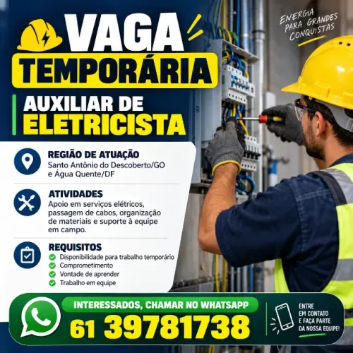 VAGA TEMPORÁRIA - AUXILIAR DE ELETRICISTA