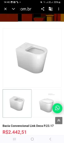 Vende-se vaso sanitário NOVO Deca LK convencional KP8810 (P/Valvula Hidra). Valor 1.100,00