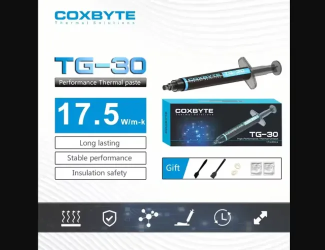 PROMOÇÃO - Pasta térmica Coxbyte TG-30 17.5 w/mk 2g com kit, para pc ps4 ps5 Xbox