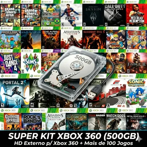 HD USB para Xbox 360 500gb + jogos