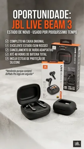 Fone JBL Live Beam 3 Preto - Estado de Novo (Pouco Uso)