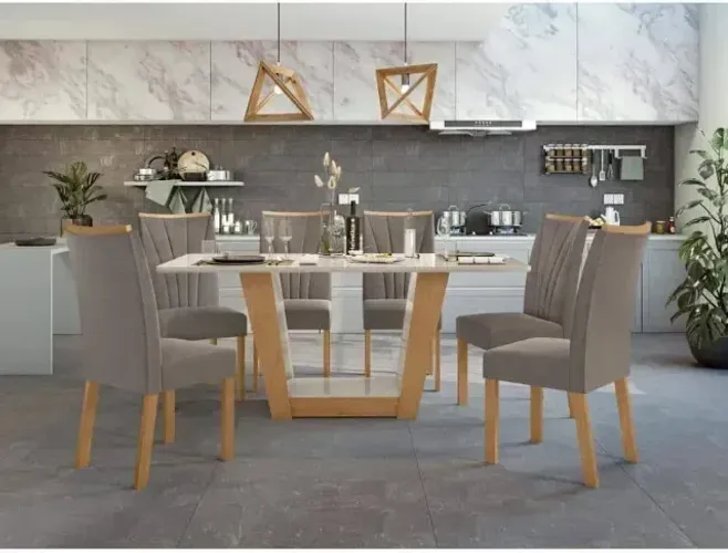 Mesa de Jantar 6 Cadeiras Com Tampo 1,70m Cinza