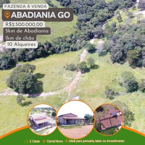 FAZENDA EM ABADIÂNIA-GO | 10 ALQUEIRES - 1KM CHÃO