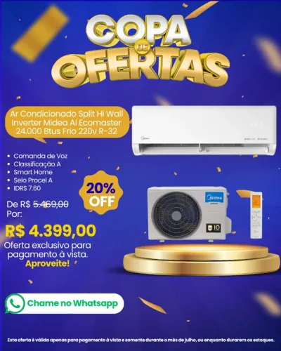 Ar Condicionado Split Hi Wall Inverter Midea AI Ecomaster 24.000 Btus Frio 220v R-32