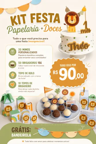 Kit Festa Papelaria + doces. Mimos personalizados, topo de bolo e brigadeiro
