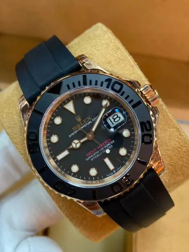 Relógio Rolex Yatch Master 2 Rose Cerâmica - Eta S/c - Pulseira e Fundo Preto e Dourado