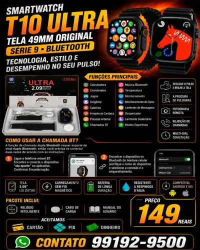 Smartwatch T10 Ultra 2 Relógio Inteligente
