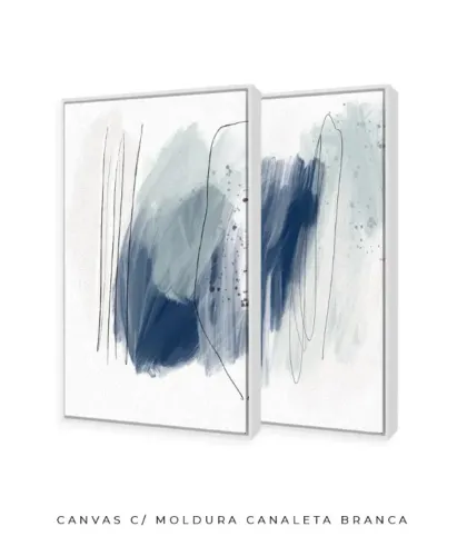 CONJUNTO DE 2 QUADROS DECORATIVOS MINIMAL BLUE STROKES - 30x42cm - PRONTA ENTREGA