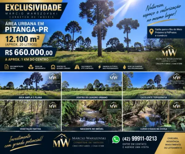 CHÁCARA / TERRENO À VENDA EM PITANGA-PR - EXCLUSIVIDADE