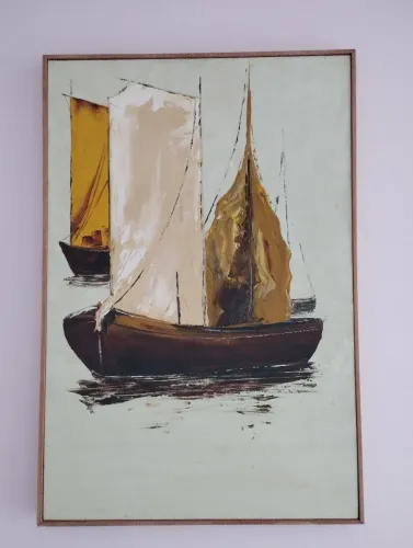 Quadro Original em Tela - Marinha com Veleiros - Assinado "Lindenberg"