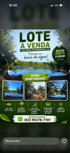 Venda lote lago em Palmeiropolis To