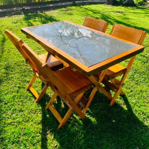 Conjunto de Mesa Dobrável com Tampo em Cerâmica Polida 130 x 68