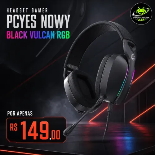 Headset Gamer PCYES Nowy Black Vulcan RGB com Nota Fiscal