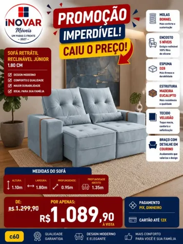 Sofá retrátil reclinável Júnior 1.80cm
