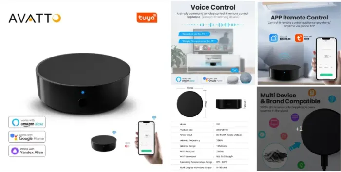 Controle Remoto Universal Leitor IR Avatto com WiFi Google Home Tuya