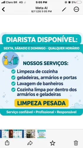 Diarista disponível aos fins de semana
