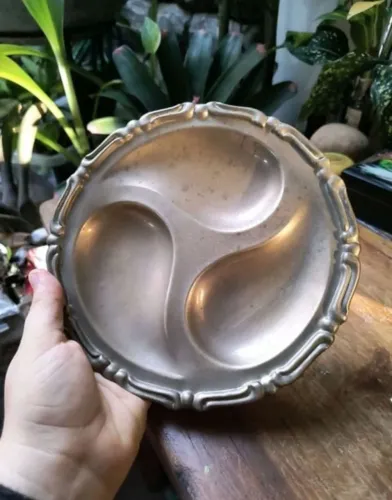 petisqueira banhada a prata anos 50 redonda louça cozinha casa Decoração antigo antiquario