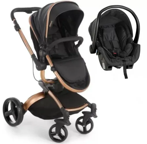 Carrinho De Bebê Travel System Dzieco Vulkan Preto /dourado Chassi Dourado