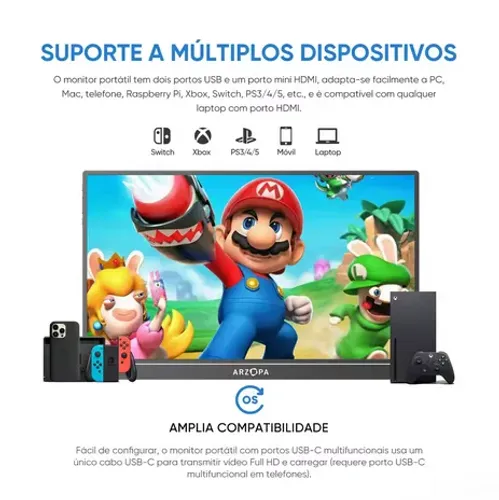 Monitor Portátil ARZOPA 16"  2.5K QHD 100 % sRGB , tela IPS - Com Case