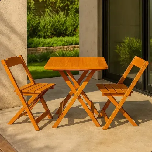 mesas madeira (2) e duas cadeiras de madeira