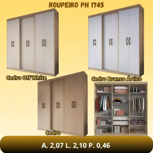 ROUPEIRO PH1745 - 6 PORTAS ABRIR S/ ESPELHO SEM PE