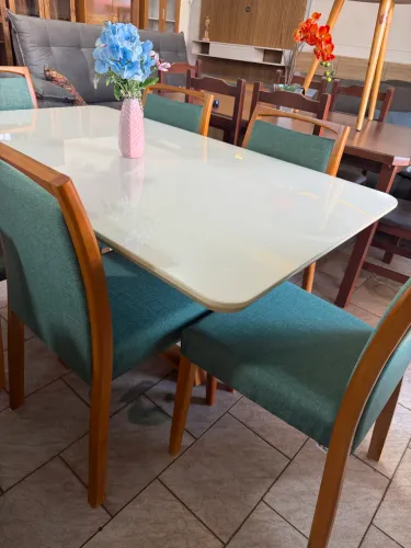 Mesa Madeira Maciça Tampo Off White Nova