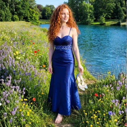 Vestido de Festa Dama Madrinha Formanda Azul Royal em Tafetá com Pedraria