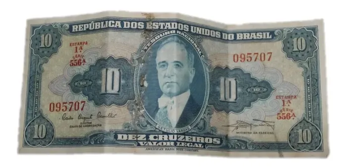 Cédula Dez Cruzeiros 1a estampa Getúlio Vargas ano 1961 Série 556 A Semi - Nova