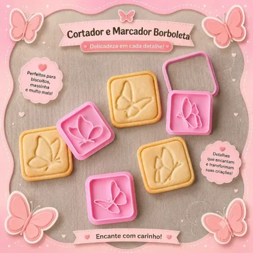 KIT CORTADORES E MARCADORES DE MASSINHA BORBOLETAS PARA BOLACHAS - 3 PEÇAS