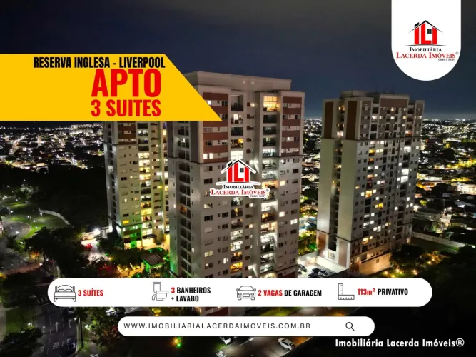 Reserva Inglesa Liverpool, Apartamento medindo 113m² com 3 suítes mobiliado