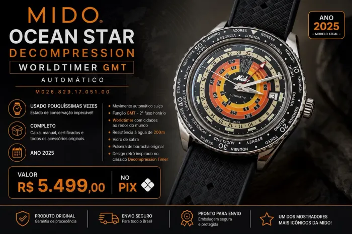 Relógio Mido Ocean Star Decompression Worldtimer M026.829.17.051.00