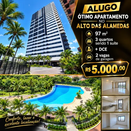 Alugo Apto de 3 quartos + DCE + 2 Vagas com 97 m² em Mangabeiras
