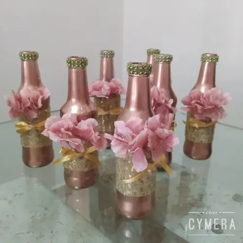 Garrafas decoradas para festa dourado com rosa 10 peças 