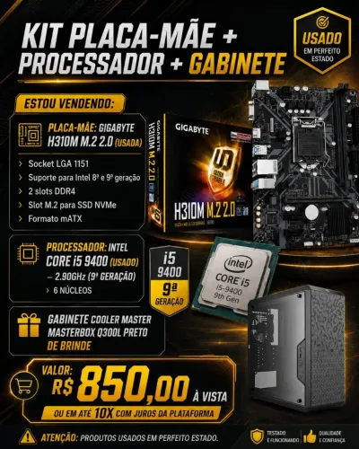 Kit Placa-mãe + Processador + Gabinete