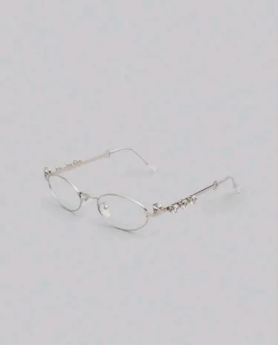 Óculos de Grau Feminino Oval Pequeno com Strass Prata