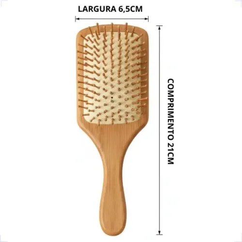 Escova Cabelo Bambu Retangular Anti Frizz Almofadada Natural (2 unidades)