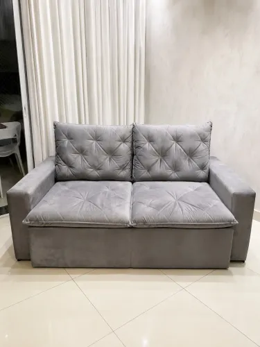 Sofá Retrátil Smarçaro Cinza Escuro | 2,08m | Ótimo Estado