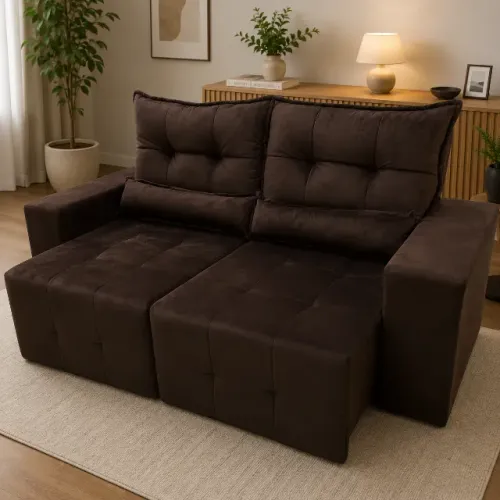 Sofa retratil e reclinavel aurora veludo marrom