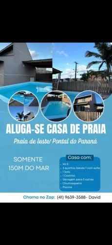 Casa em praia de leste pontal do parana com piscina a 150 metros da praia