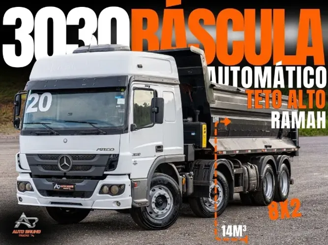 MB 3030 8x2 2020 Atego Teto Alto - Caçamba RAMAH 14m³ + Câmbio Automático + Cabine Leito