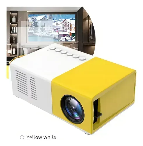 amarelo/branco - mini projetor portátil led 1080p com saida hdmi - 600 lumens