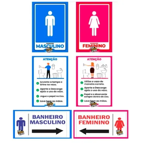 Kit 6 Placas de plástico pvc tam 15x30cm coloridas personalizadas sinalização visual para 